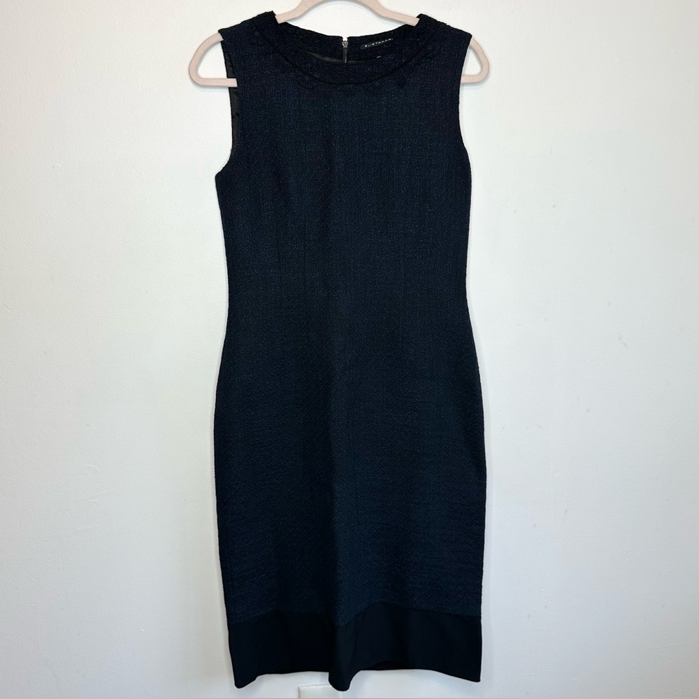 Elie Tahari Women’s Blue And Black Crochet Neck Design Sleeveless Dress Size 8